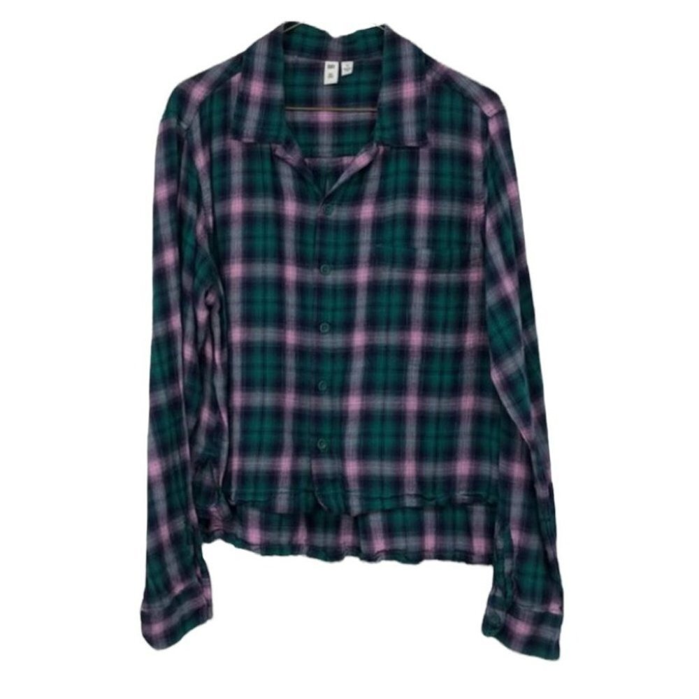 BP Green  and pink plaid button down flannel shirt